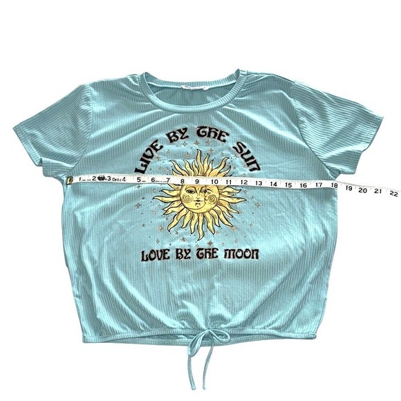 Beautees Other - Celestial Sun Moon Graphic Ribbed Cinched Tee Aqua Beautees Glitter XL 16 Girls